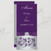 Carte menu Monogram Purple, Silver Grey Floral (Devant / Derrière)