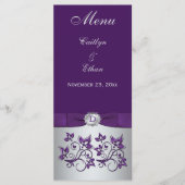 Carte menu Monogram Purple, Silver Grey Floral (Devant)