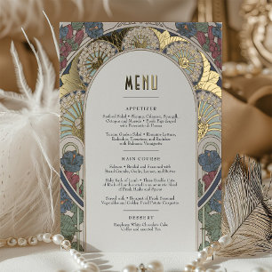Carte menu Navy Blue Gold Art Nouveau Mucha
