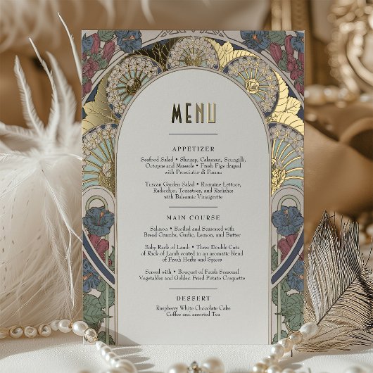 Carte menu Navy Blue Gold Art Nouveau Mucha
