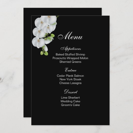 Carte menu - Orchidées blanches (Devant / Derrière)