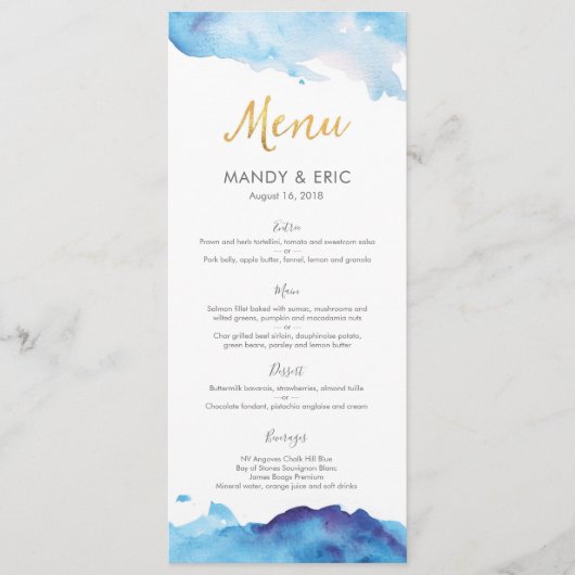 Carte menu ou programme Blue watercolor (Devant)