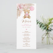 Carte menu Ourson Teddy Boho rose Dusty (Debout devant)