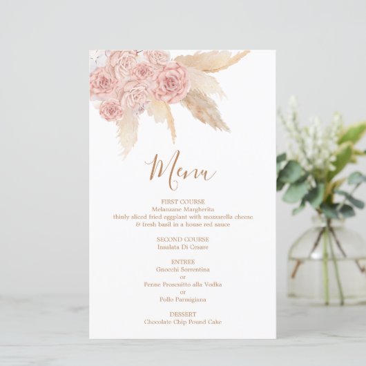 Carte Menu Pampas Grass rose Boho Chic (Debout devant)
