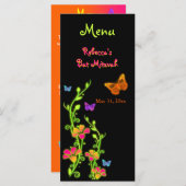 Carte menu Papillons et fleurs néon (Devant / Derrière)