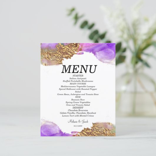 Carte menu plat couleur or rose rose or (Debout devant)