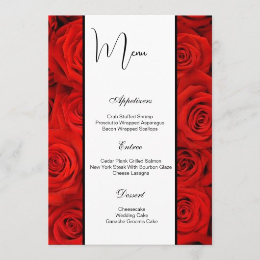 Carte menu plat - Roses rouges (Devant)