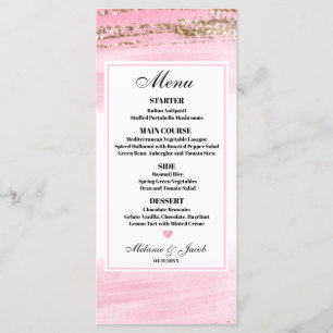 Carte menu plat Watercolor Pink Gold 4x9