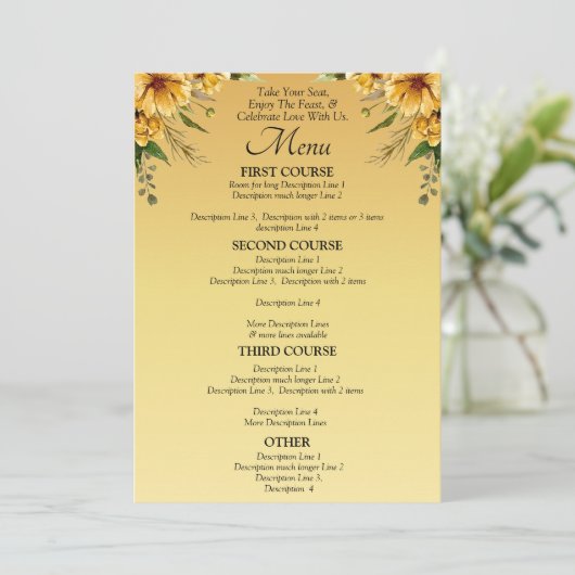 Carte menu plus grande - Suite Mariage jaune doré (Debout devant)