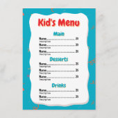 Carte menu pour enfants du restaurant (Dos)
