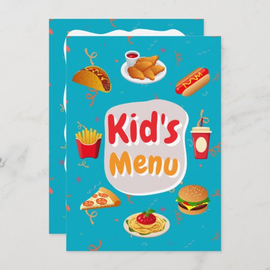 Carte menu pour enfants du restaurant (Devant / Derrière)