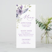Carte Menu Purple + Lavender Floral (Debout devant)