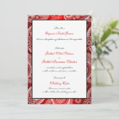 Carte Menu Red Shimmer Satin White Lace Paisley (Debout devant)