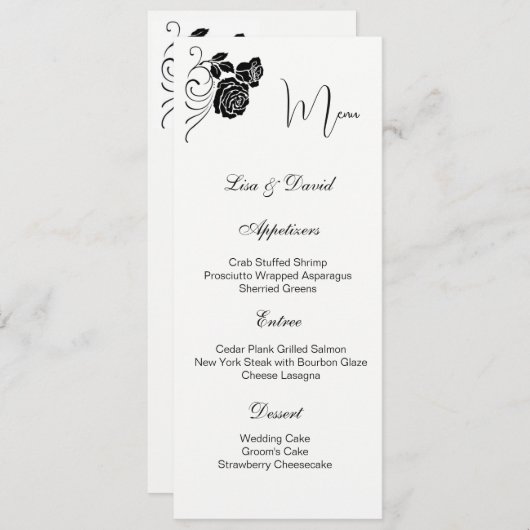 Carte menu Rose (Devant / Derrière)