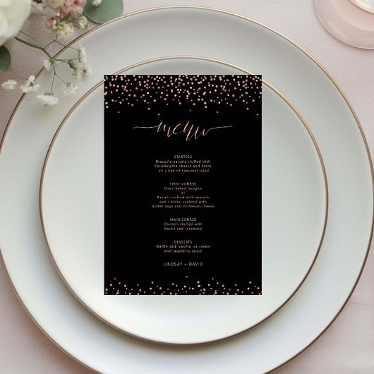 Carte menu rose or et parties scintillant noire ét
