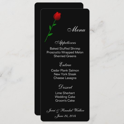 Carte menu Rose rouge (Devant / Derrière)