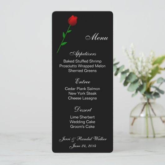 Carte menu Rose rouge (Debout devant)