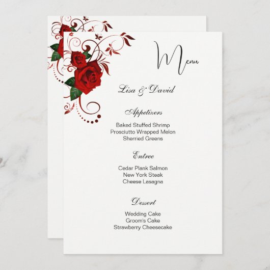 Carte menu Rose rouge (Devant / Derrière)