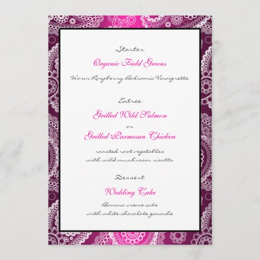 Carte Menu Rose Shimmer Satin Blanche dentelle Pai (Devant)