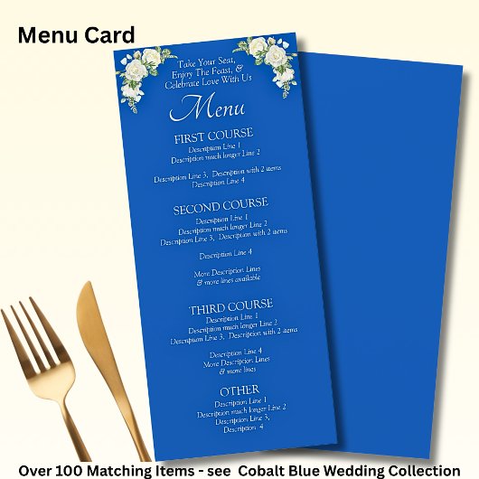 Carte menu - Roses Bleues et Blancs de Cobalt