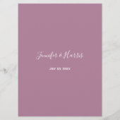 Carte Menu Soft Purple Floral Mariage Réception (Dos)