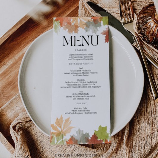 Carte Menu Thanksgiving Autumn Leaves Table Decor