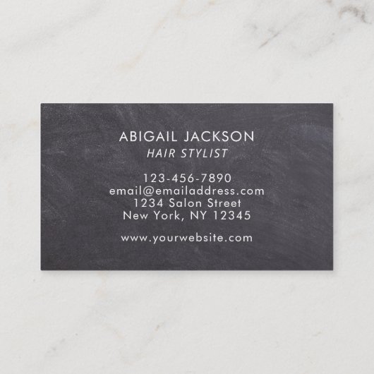 Carte menu Typographie Cheveux par nom (Dos)