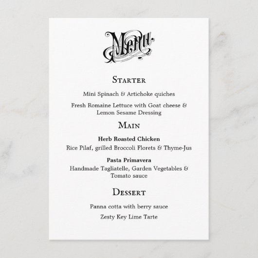 Carte Menu Typographie vintage (Devant)