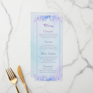 Carte menu Watercolor Blue Purple Lilac Flower