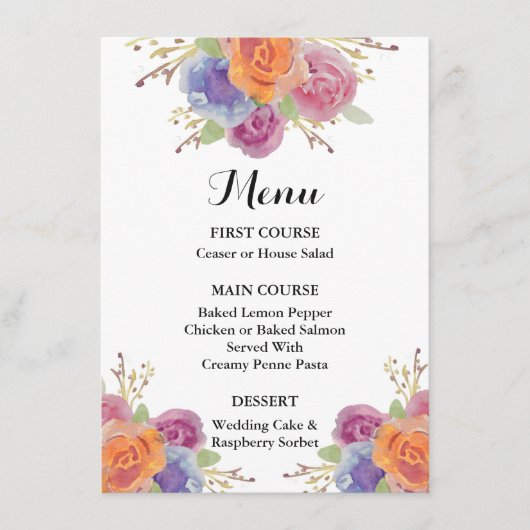 Carte menu Watercolor Floral Bright (Devant)