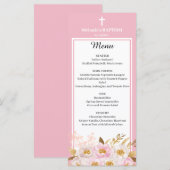 Carte menu Watercolor Pink floral Baptism (Devant / Derrière)
