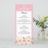 Carte menu Watercolor Pink floral Baptism (Debout devant)
