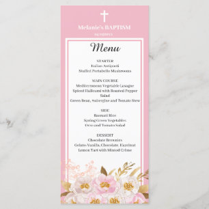 Carte menu Watercolor Pink floral Baptism