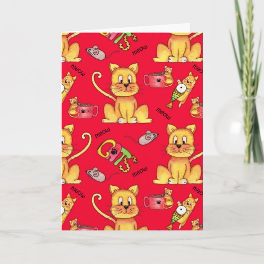 Carte Meow Cats Red Fundy Cat Lady Anniversaire (Devant)