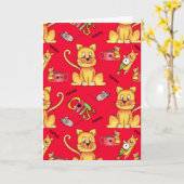 Carte Meow Cats Red Fundy Cat Lady Anniversaire (Fleur jaune)