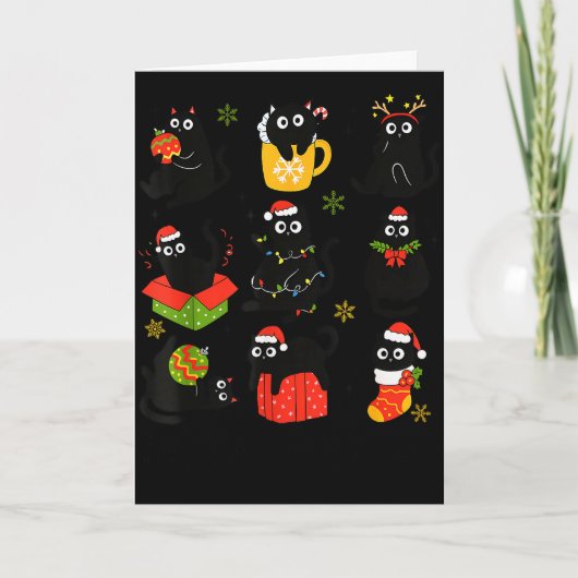 Carte Meow Christmas Xmas Lights Black Cat Pajamas Famil (Devant)