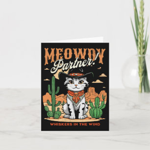 Carte Meowdy Partner Cowboy Chat Carton Vintage Drôle