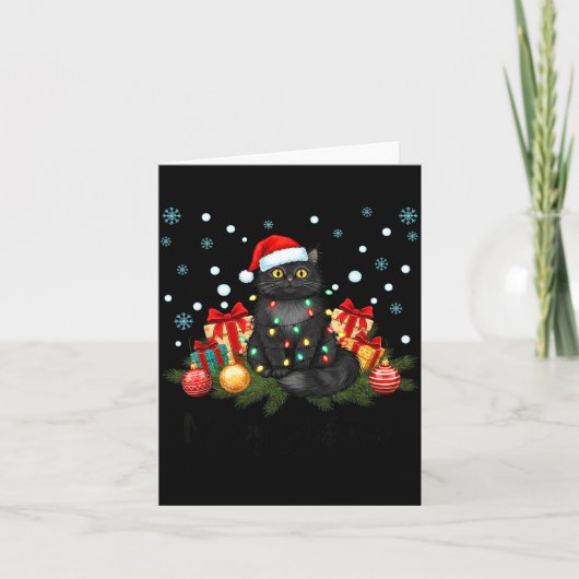 Carte Meowy Christmas Black Cute Cat Santa Hat Xmas Wome (Devant)