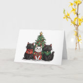 Carte Meowy Christmas Cats Holiday Tree (Fleur jaune)