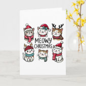 Carte Meowy Christmas Cute Cats Vacances Blank Plié (Fleur jaune)