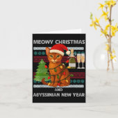 Carte Meowy Christmas Funny Abyssinian Cat Santa Hat Ugl (Fleur jaune)