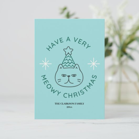 Carte Meowy Christmas, Funny Christmas Card (Debout devant)