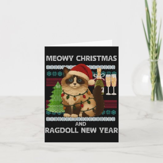 Carte Meowy Christmas Funny Ragdoll Cat Santa Hat Ugly S (Devant)