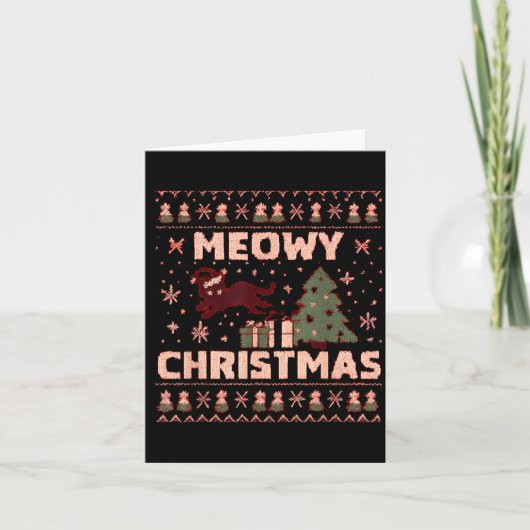 Carte Meowy Christmas Xmas Tree Cat Ugly Sweater Pajamas (Devant)