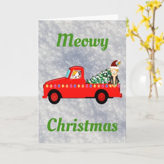 Carte Meowy Noël Cool mignon chat (Fleur jaune)