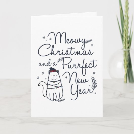 Carte Meowy Noël et Purrfect Nouvel An Chat Noël (Devant)