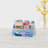 Carte Mer et salutations Bateau bleu Chasse de pêche rou (Fleur jaune)