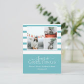 Carte Mer et salutations Turquoise Bleu 3 Photo Noël (Debout devant)