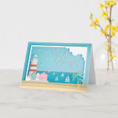 Carte Mer et salutations Vacances balnéaires (Fleur jaune)