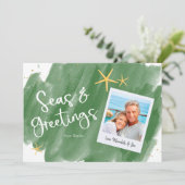 Carte Mer & Salutations Vert & Or Aquarelle Vacances (Debout devant)